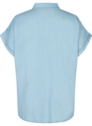 Short-sleeved shirt with chest pockets, Light blue denim, Packshot image number 1