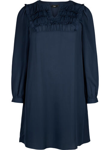 Long sleeve dress with ruffles, Total Eclipse, Packshot image number 0