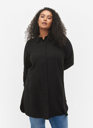 Long shirt in viscose blend, Black, Model image number 0