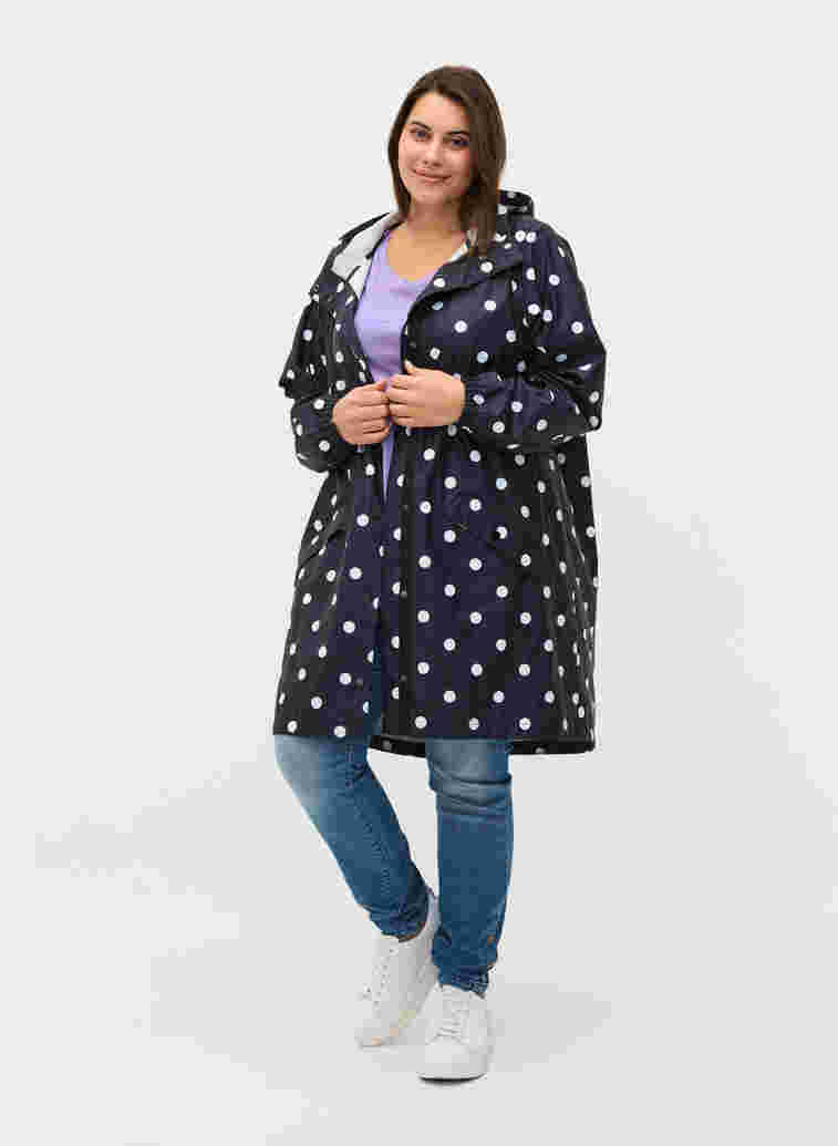 Patterned rain jacket with a hood, Navy Blazer W/Dots, Model image number 3