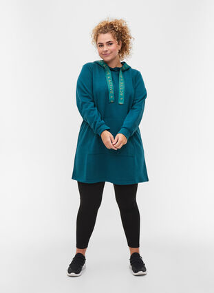 Sweat dress with a hood and pocket, Deep Teal, Model image number 3