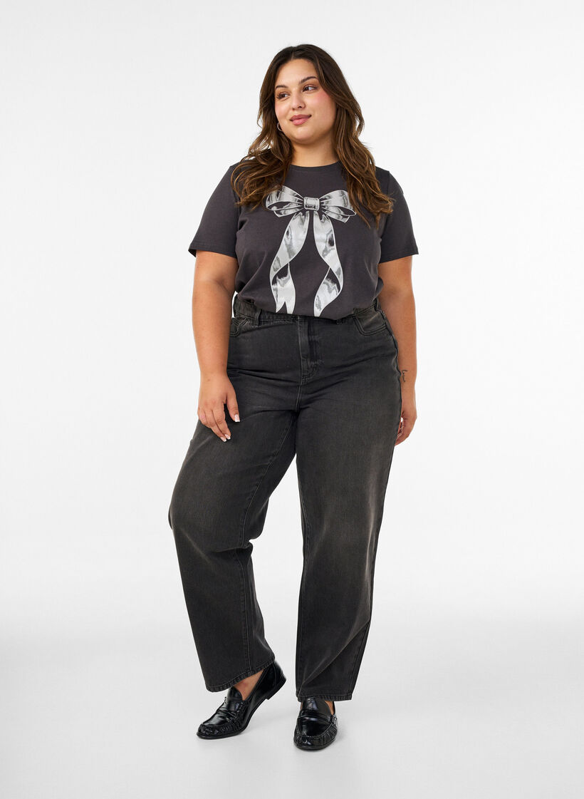 Cotton T-shirt with front print, Dark Grey, Model image number 1