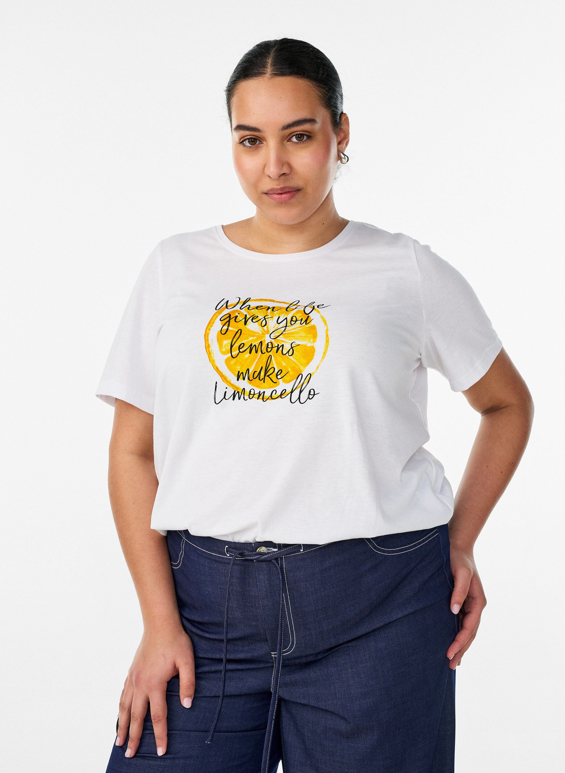 T-shirt with motif, White, Model
