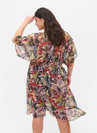 Printed beach kimono, Palm Print, Model image number 1