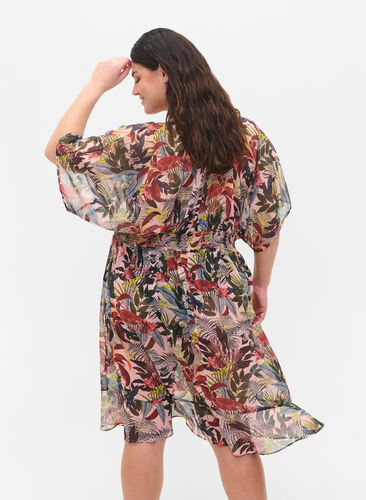 Printed beach kimono, Palm Print, Model image number 1