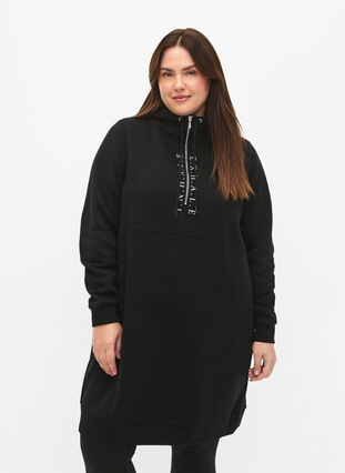 Sporty sweatshirt dress with hood, Black/Grey, Model image number 0