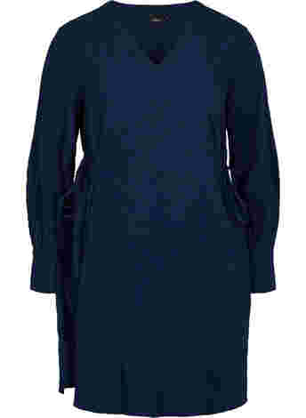 Long-sleeved dress with a v-neck and tie strings