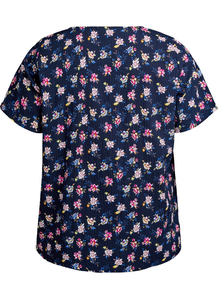 Short-sleeved blouse with texture, Blue, Packshot image number 1