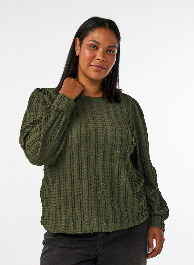 Textured jersey blouse with a balloon silhouette, Green, Model image number 0