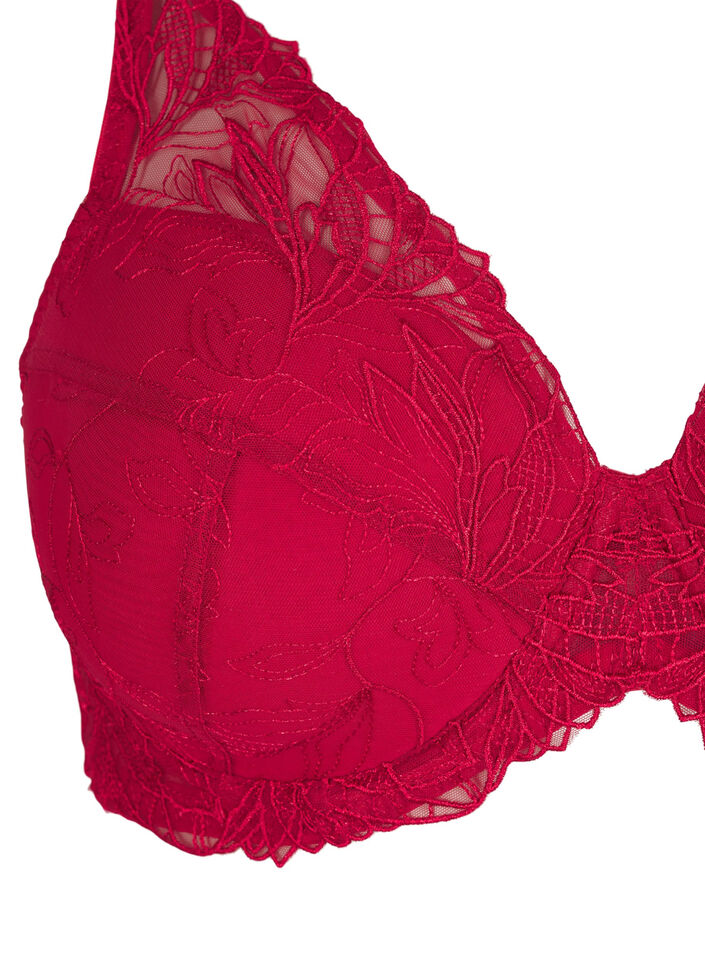Padded lace bra with underwire, Red, Packshot image number 2