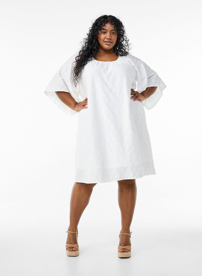 Knee-length party dress with wide sleeves, White, Model image number 1