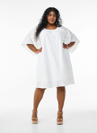 Knee-length party dress with wide sleeves - White - Sz. 40-64 - Zizzifashion Knee-length party dress with wide sleeves - White - Sz. 40-64 - Zizzifashion