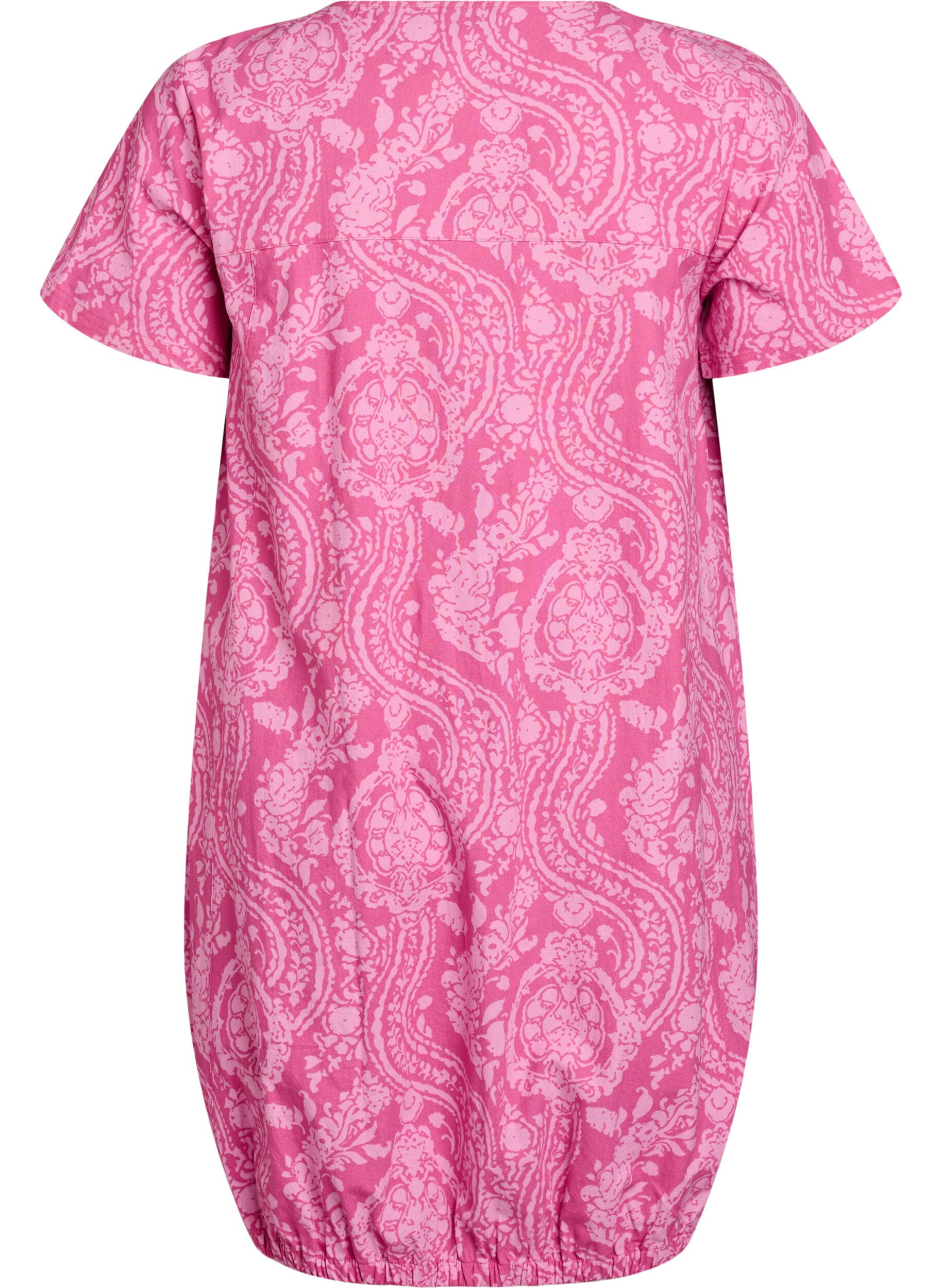 ZizzifashionShort-sleeved cotton dress with print, Pink, Packshot image number 1