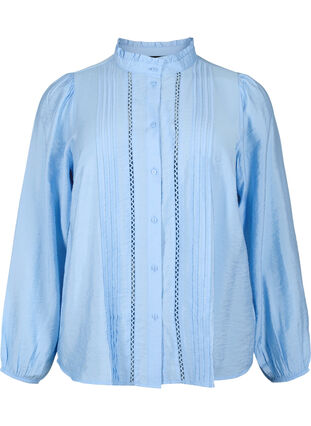 Viscose shirt blouse with ruffle collar, Serenity, Packshot image number 0