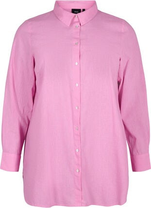 Long shirt in linen and cotton, Rosebloom, Packshot image number 0