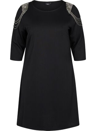 3/4 sleeve beaded dress, Black, Packshot image number 0