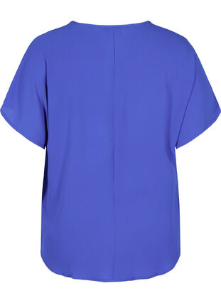 Blouse with short sleeves and a round neckline, Dazzling Blue, Packshot image number 1