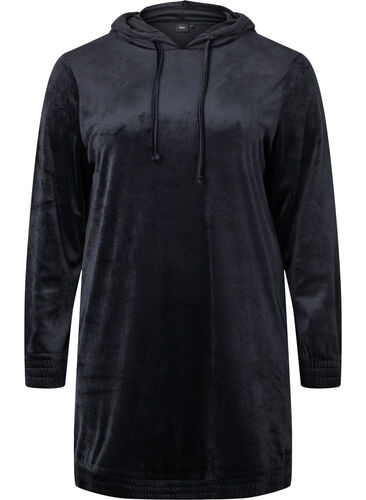 Hooded, velour sweatshirt dress , Black, Packshot image number 0