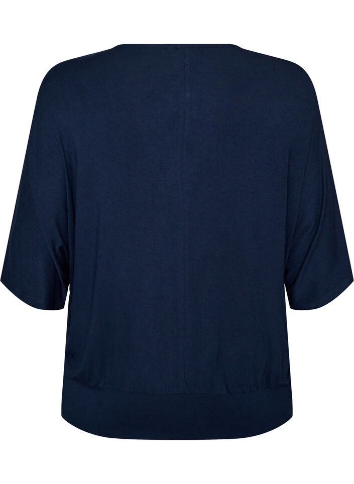 Jersey blouse with elbow-length balloon sleeves, Blue, Packshot image number 1