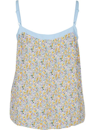 Pleated top with floral print, Purple Yellow AOP, Packshot image number 1