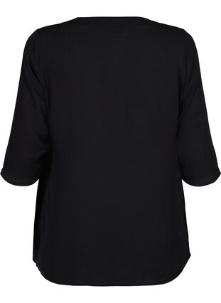 Bluse med 3/4 ærmer og v-hals, Black, Packshot image number 1