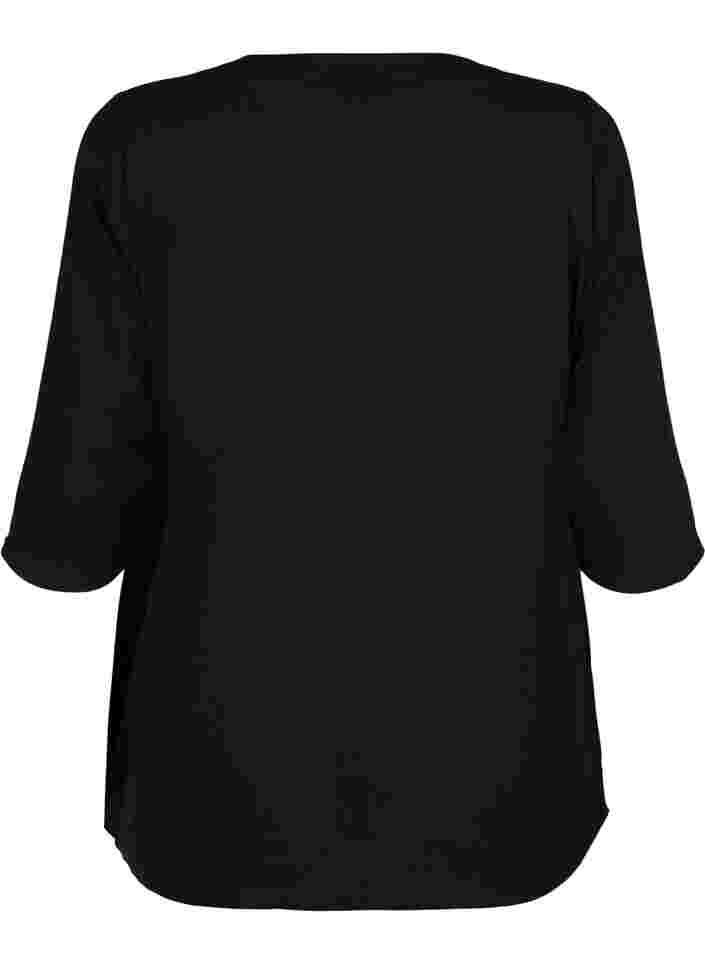 Blouse with 3/4 sleeves and v cutting, Black, Packshot image number 1