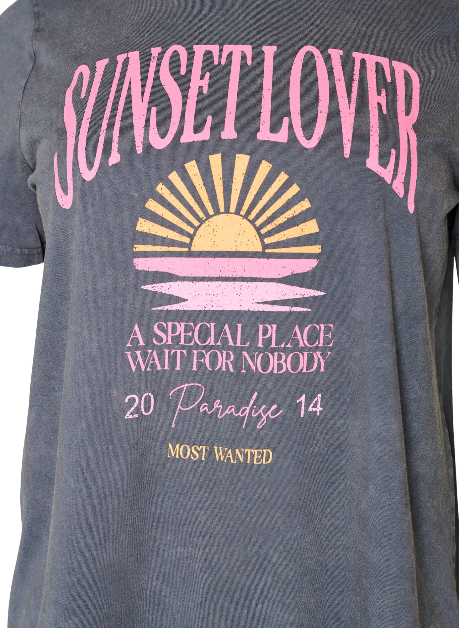 ZizzifashionCotton T-shirt with front print and a washed look, Grey, Packshot image number 2