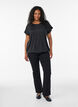 Jersey blouse with textured stripes and a smocked hem, Black, Model image number 1