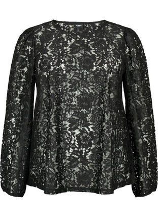 FLASH - Long sleeve lace blouse, Black, Packshot image number 0