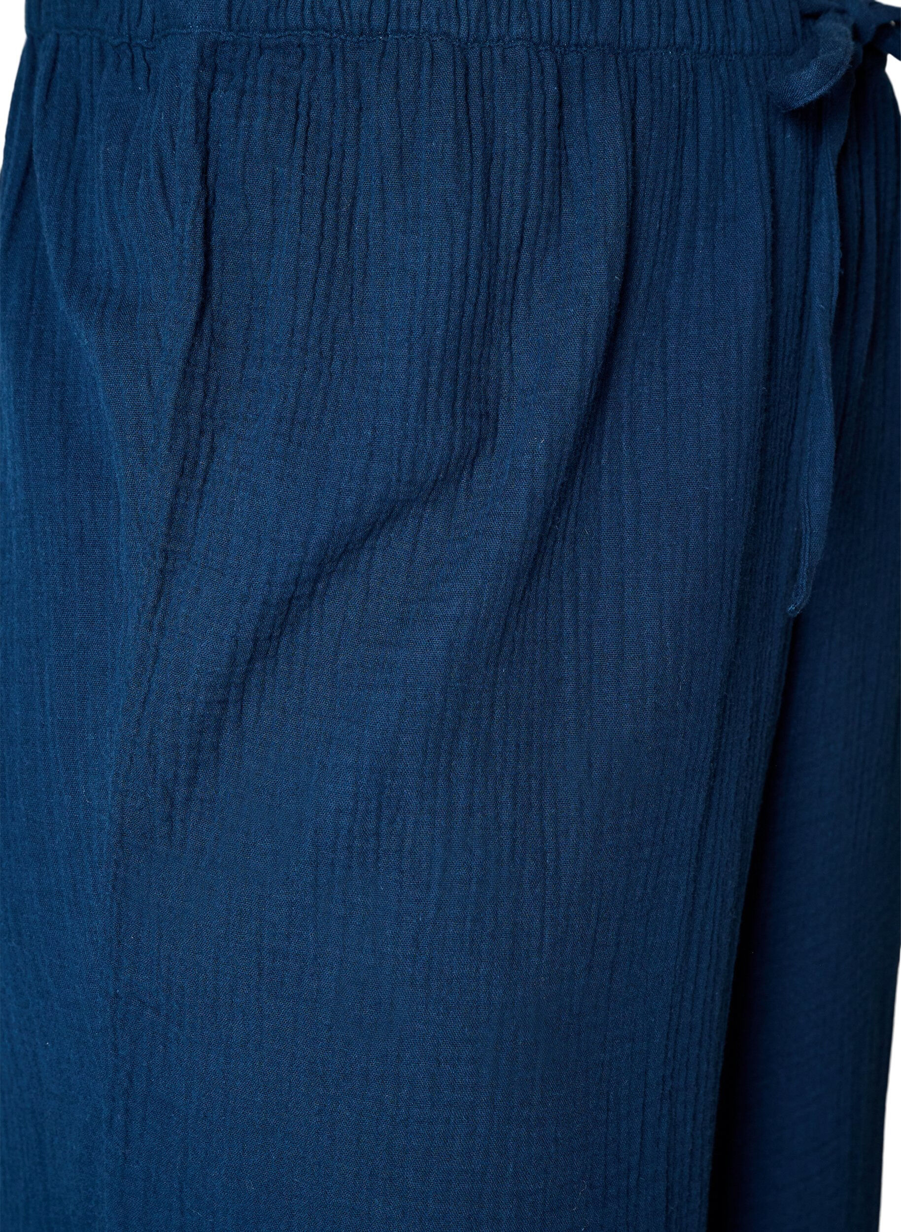 ZizzifashionLoose cotton muslin pyjama bottoms, Blue, Packshot image number 3