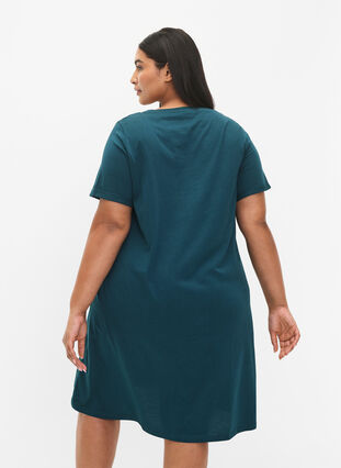 Short-sleeved nightgown in organic cotton, Deep Teal Lets, Model image number 1