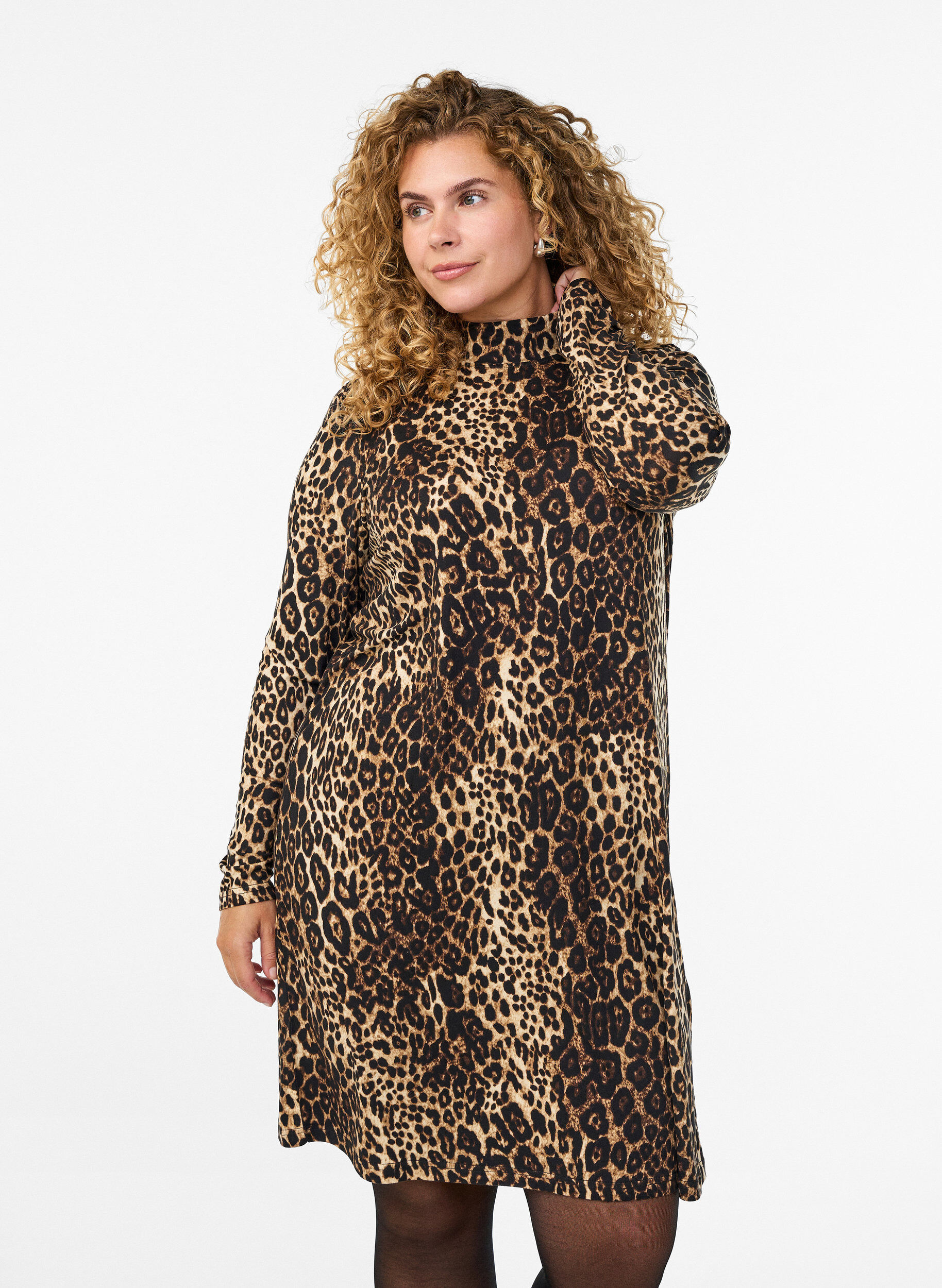 FLASH - Long sleeve dress with turtleneck, Black, Model