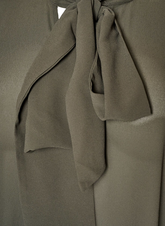 Blouse with ribbon tie and ruffle details, Dark Grey, Packshot image number 2