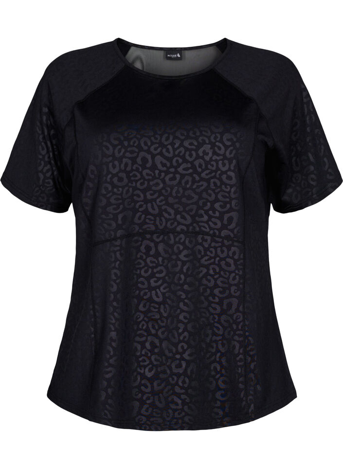 Workout t-shirt with print and mesh, Black, Packshot image number 0