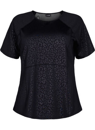Workout t-shirt with print and mesh, Black, Packshot image number 0