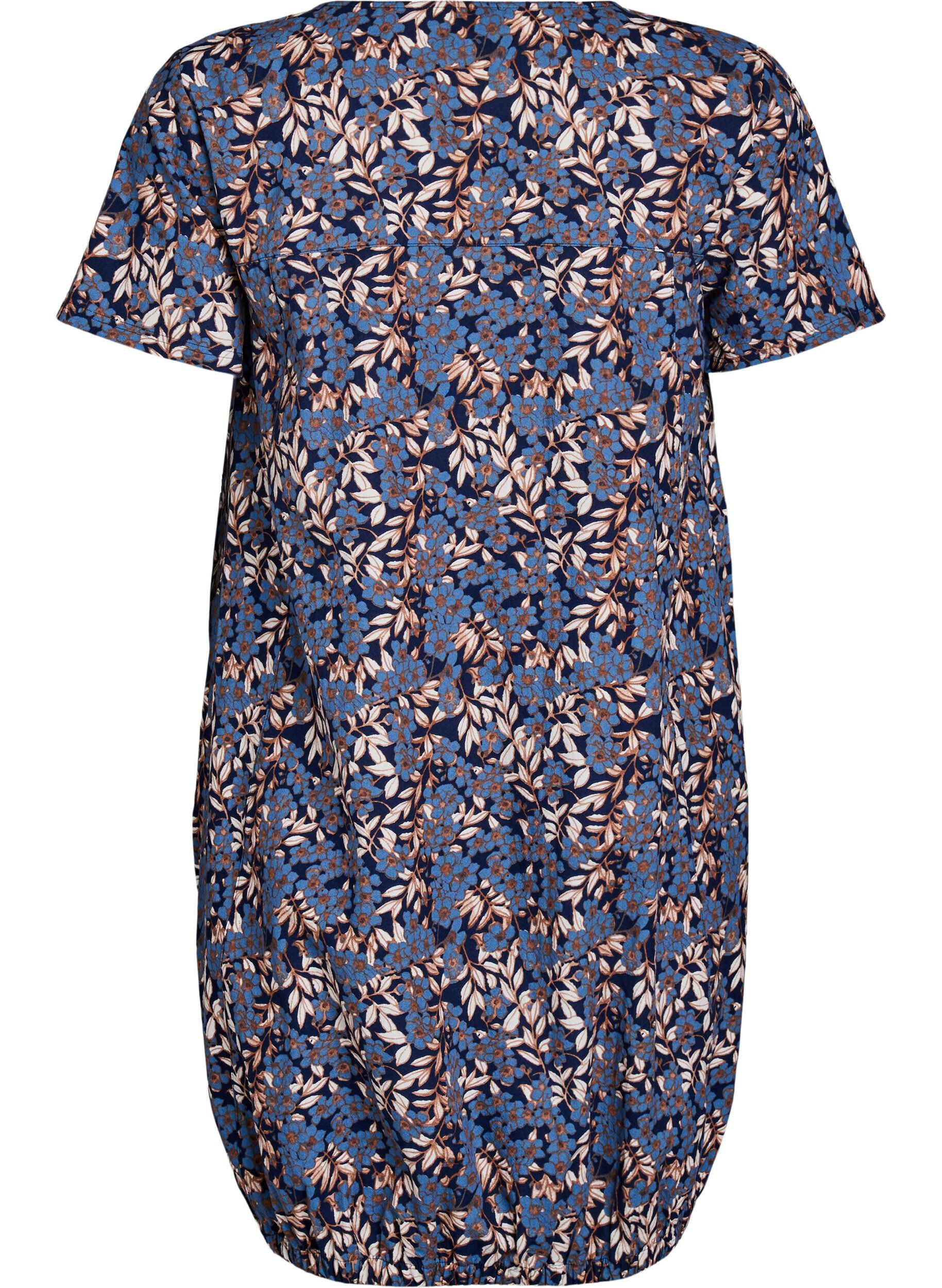 Zizzifashion Short-sleeved cotton dress with print, Blue, Packshot image number 1