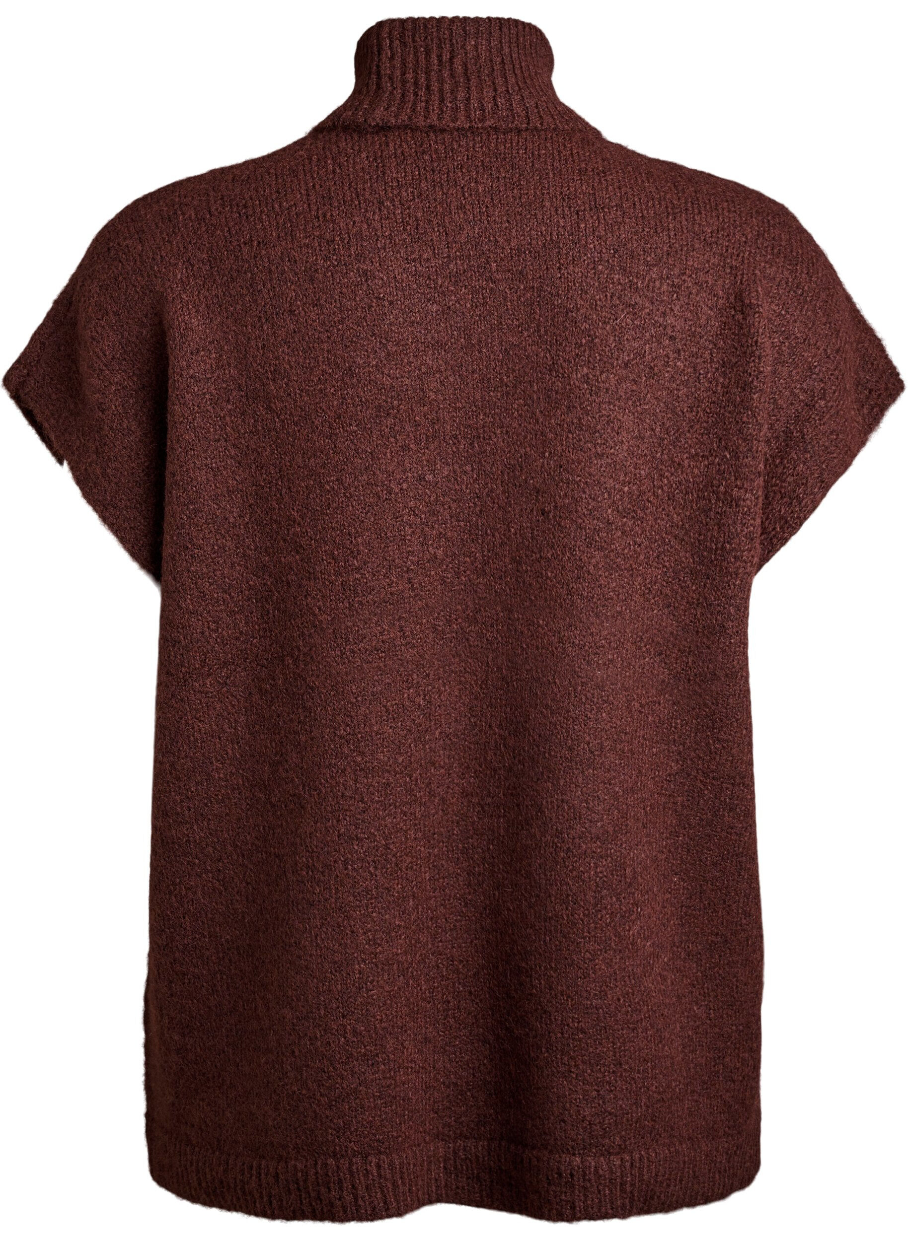 Zizzifashion Sleeveless knitted vest with turtleneck, Brown, Packshot image number 1