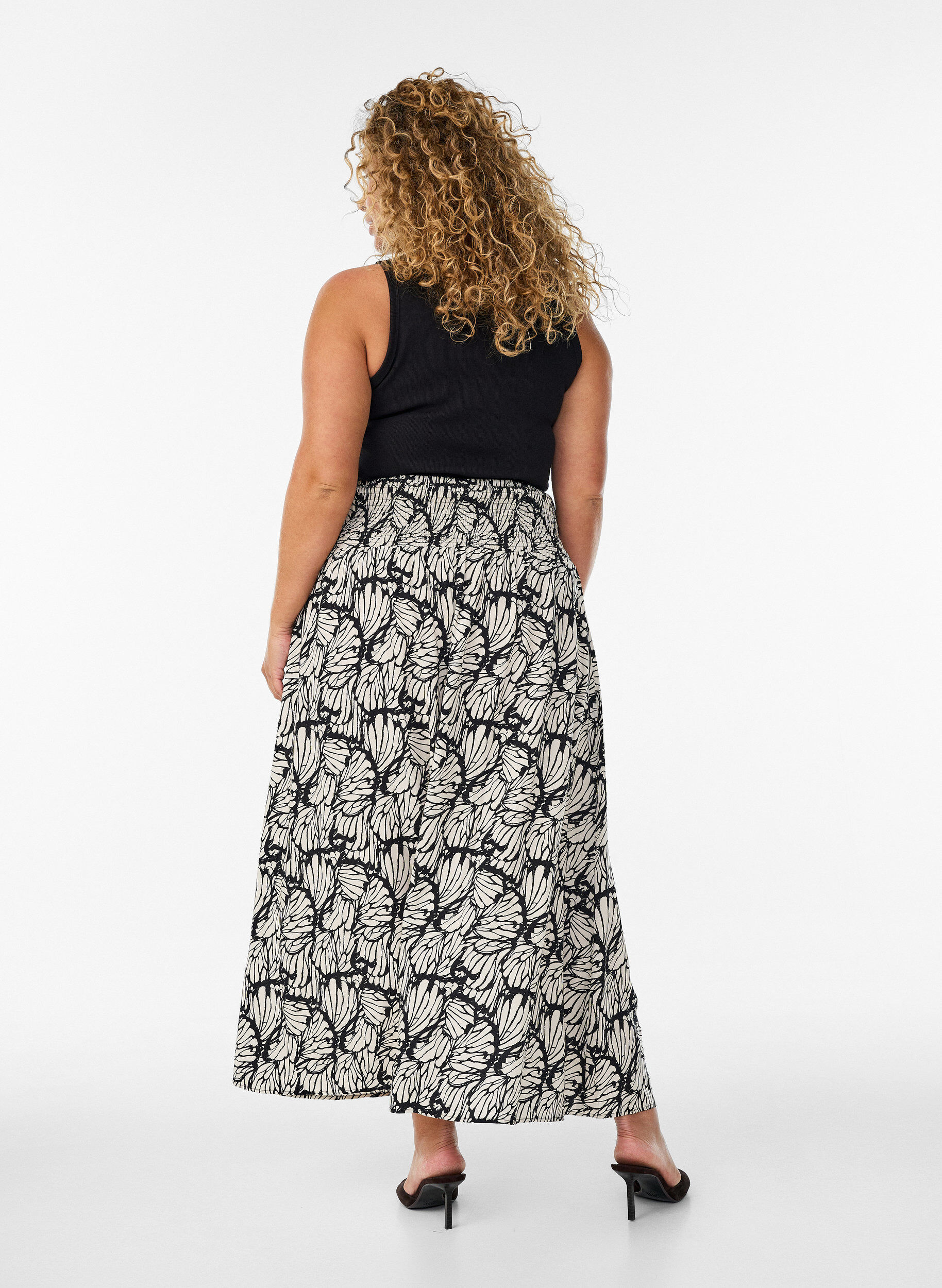 ZizzifashionViscose maxi skirt with smocking, Black, Model image number 1