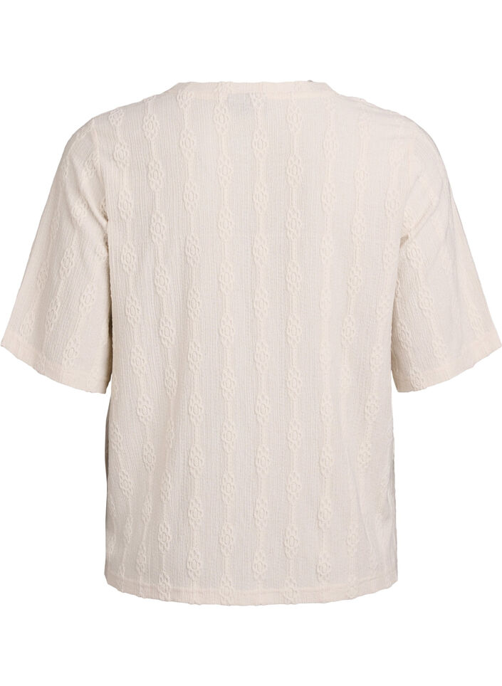 Blouse with a textured pattern and short sleeves, Beige, Packshot image number 1