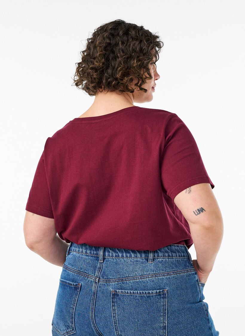 T-shirt in organic cotton with a sporty text print, Red, Model image number 2