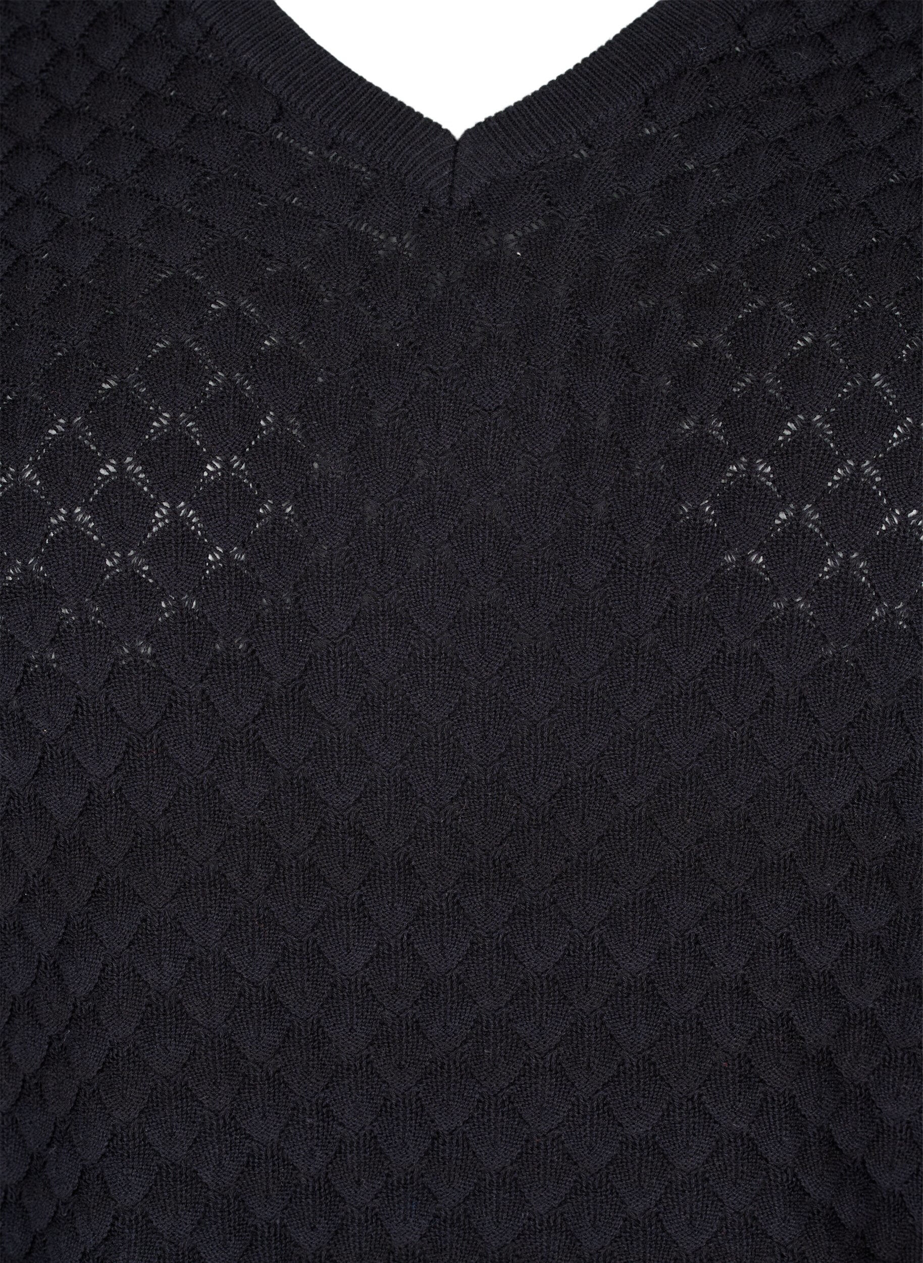 Zizzifashion Patterned knitted top with v-neckline, Black, Packshot image number 2