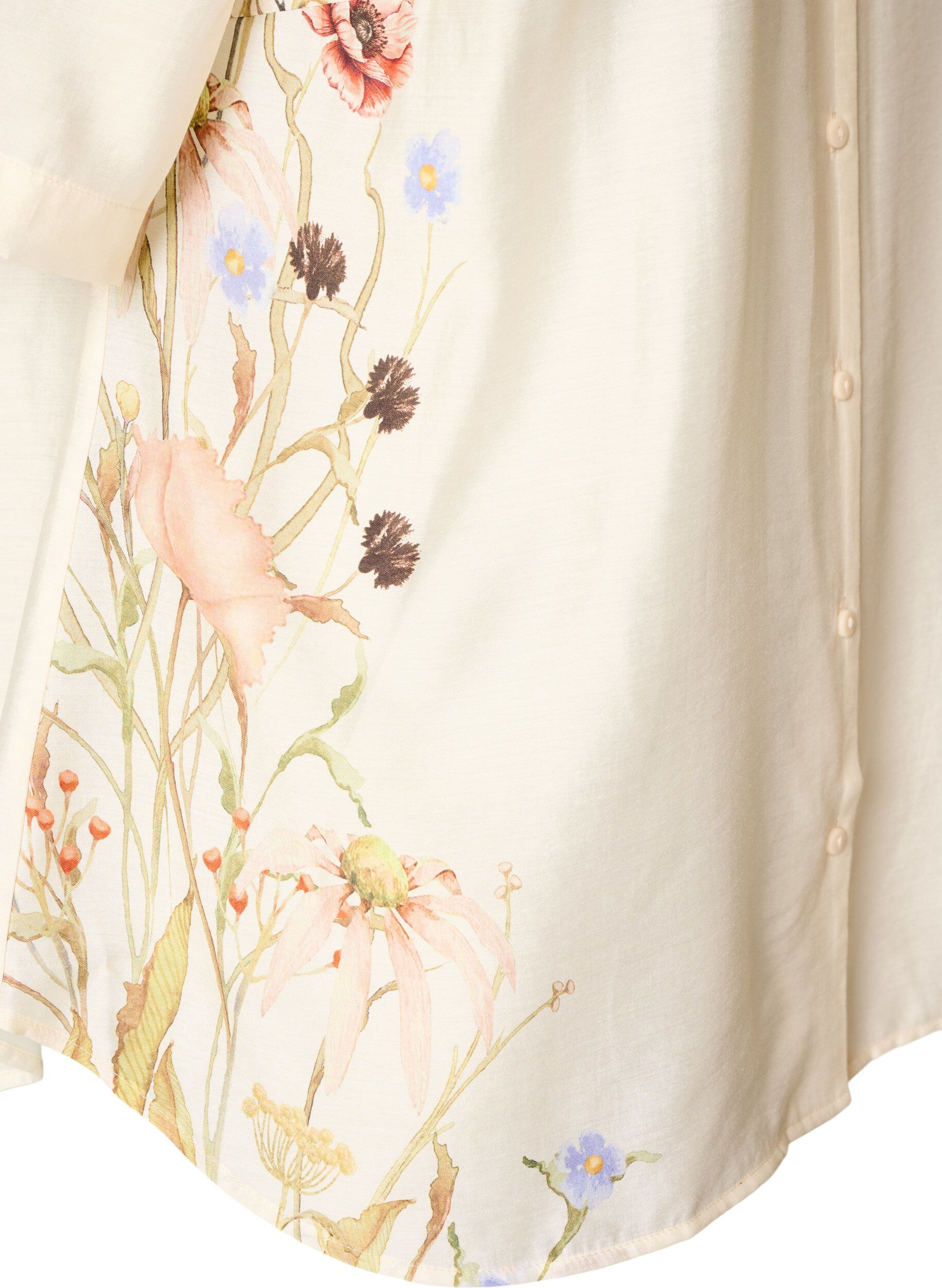 ZizzifashionShirt blouse with elbow-length sleeves and floral details, Beige, Packshot image number 3