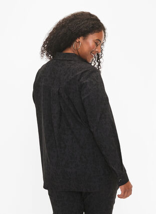 Viscose shirt jacket with tone-on-tone pattern, Black, Model image number 1