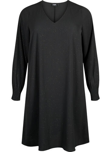 FLASH - Long sleeve dress with glitter, Black w. Silver , Packshot image number 0