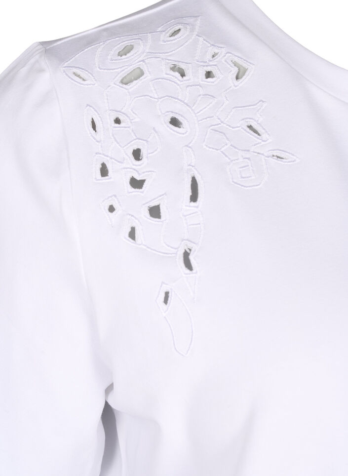Organic cotton T-shirt with embroidery details, Bright White, Packshot image number 3