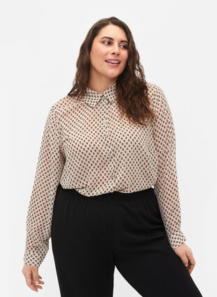 FLASH - Long sleeve shirt with floral print, Off White Dot , Model image number 0