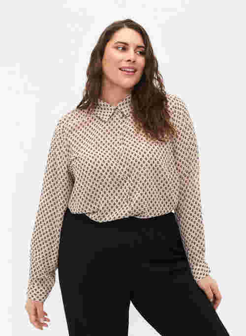FLASH - Long sleeve shirt with floral print, Off White Dot , Model