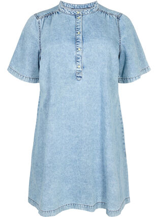 Short sleeve denim dress with an a-line cut, Blue denim, Packshot image number 0