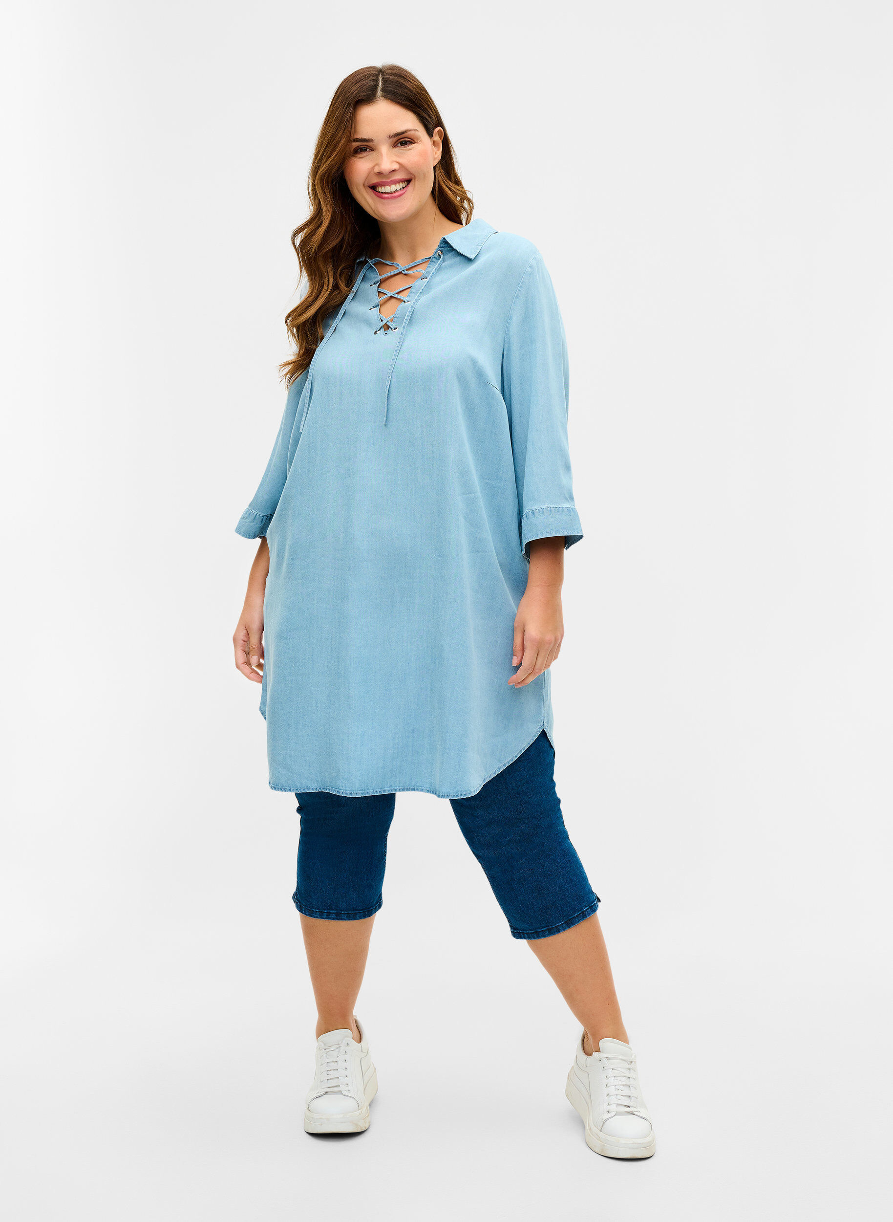 Zizzifashion Tunic with 3/4 sleeves, Light blue denim, Model image number 2