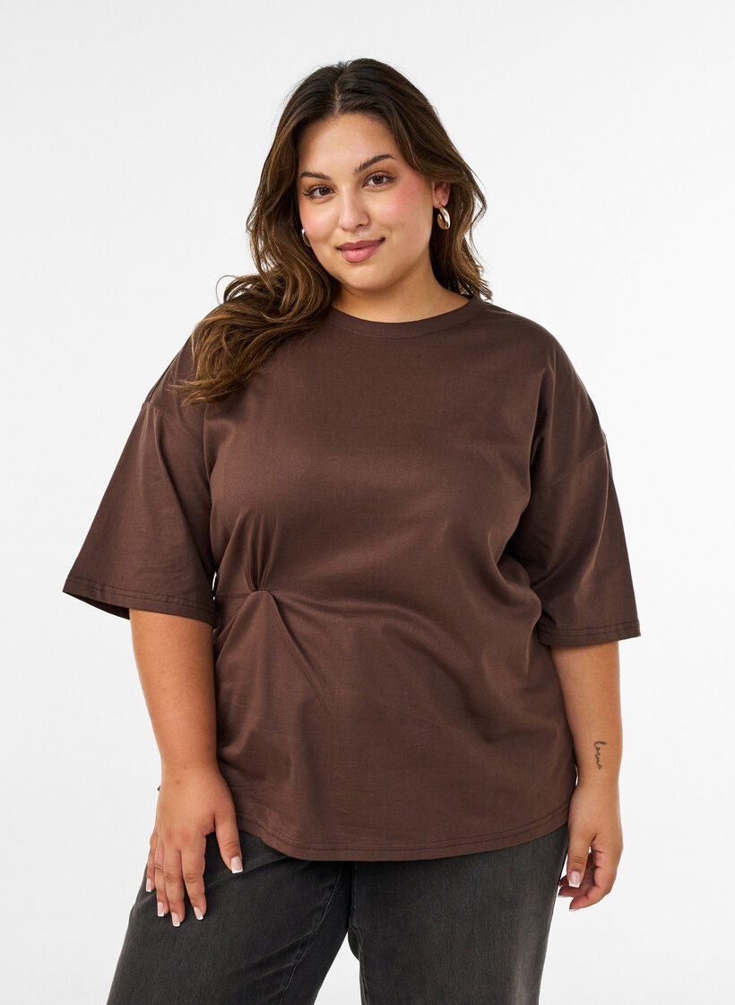 T-shirt with draped detail, Brown, Model image number 0